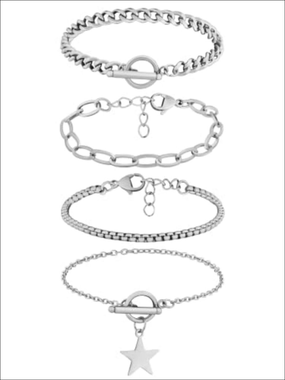 Stainless Steel Star Link Bracelet Set Gothic Emo Punk Grunge Y2K Stackable